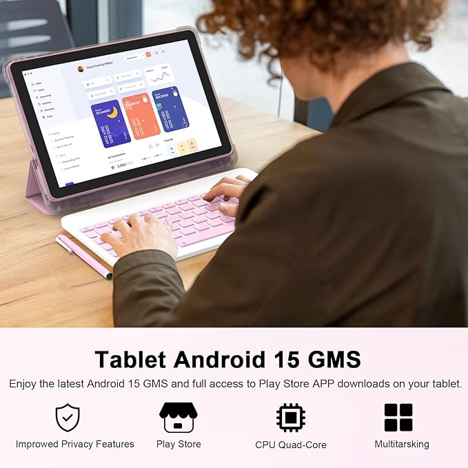 Android 15 Tablet 10 Inch, 20GB RAM+128GB ROM/2TB Expandable, 2 in 1 Tablets with Keyboard Case Mouse Stylus, 2.0GHz Quad-core Processor, 1280*800 IPS HD Screen, 5G WiFi6 BT 5.0, 8MP Camera Tableta PC