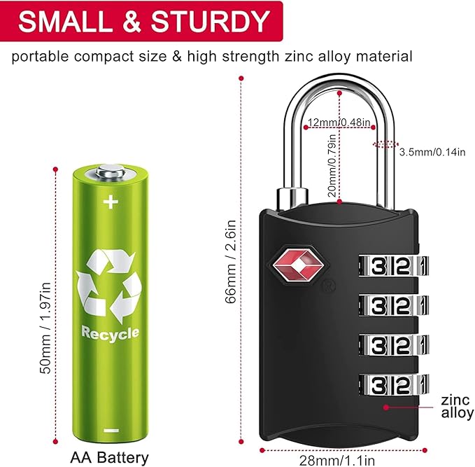 ZHEGE Travel Locks 2 Pack, Luggage Locks for Train, 4 Digit Combination Locks for Suitcase, Backpack, Briefcase Zipper (2 Pack, Black and Silver)