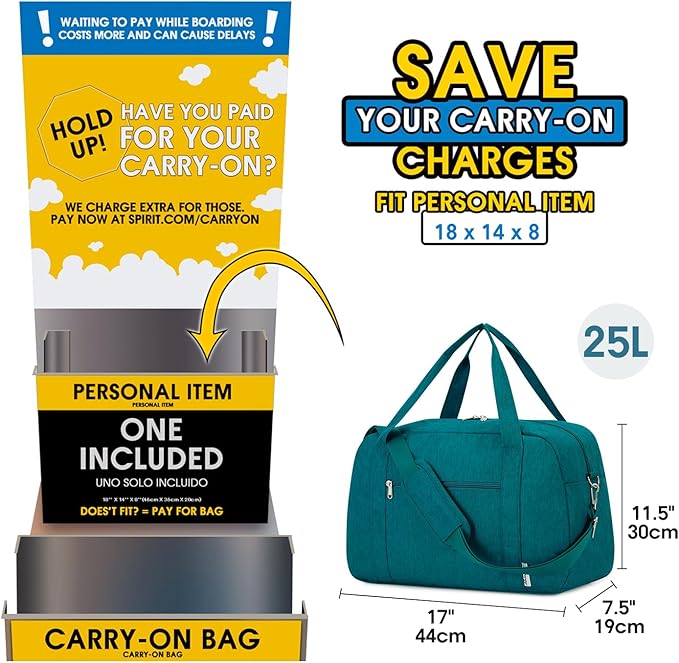 Narwey 18" Carry on Bag Underseat for Airplane with Wet Pocket Spirit Airlines Personal Item Bag Travel Duffel Bag Small Gym Bag Weekender Overnight for Women and Men (Teal)