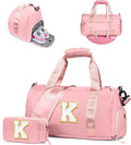 Girls Cheer Up Gifts-Girl Gym Bag with Shoe Compartment, Kid Personalized Weekender Overnight Bags, Initial Travel Tote with Makeup Pouch, Graduation Gift for Niece Kids Daughter (Letter K)