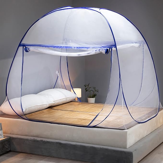 Mosquito Net for Bed, Folded Size 12 inch Portable Camping Travel Mosquito Net, Pop Up Mosquito Tent with Double Entry for King Queen Size Bed (Folded 17 Inch, 59"x79"x59")