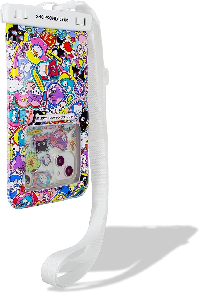 Sonix x Sanrio Waterproof Phone Pouch - Floating Phone Case Dry Bag w/Crossbody Lanyard - Beach Cruise Travel Essentials - Compatible w/All Devices, Touchscreen Friendly | Hello Kitty Stickers