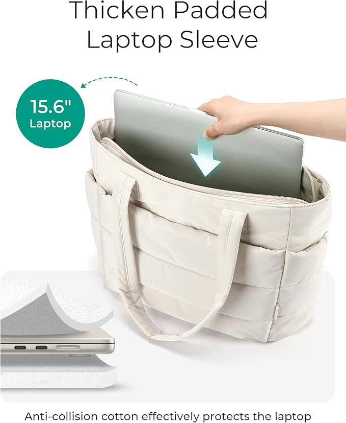 BAGSMART Tote Bag for Women, Lightweight Puffy Tote Bag with Compartments Shoulder Bag Handbag for Travel, Work, Gym,