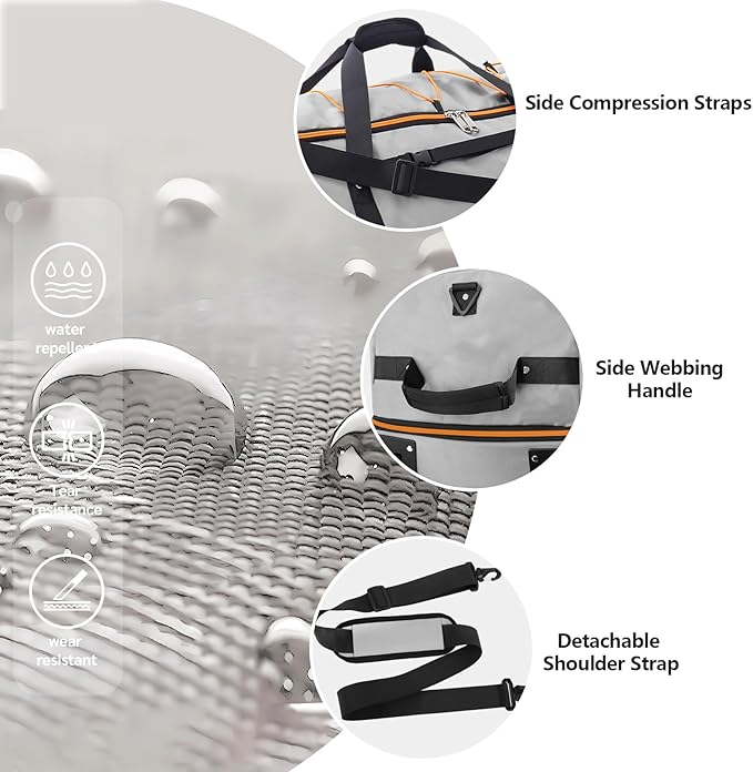 Rolling Duffle Bag with Wheels,110L/140L Expandable Soft-Sided Foldable Duffle Bag with 2 Rubber Wheels,Packable 32” Rolling Carry-On with Multi-Pockets & Compartments (Grey)
