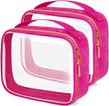 TSA Approved Travel Toiletry Bag,2 Pack Clear Makeup Bags with Handles,Quart Size Clear Cosmetic Bags for Traveling Women,Men,Carry on Airport Airline Compliant Bag,Rose Red