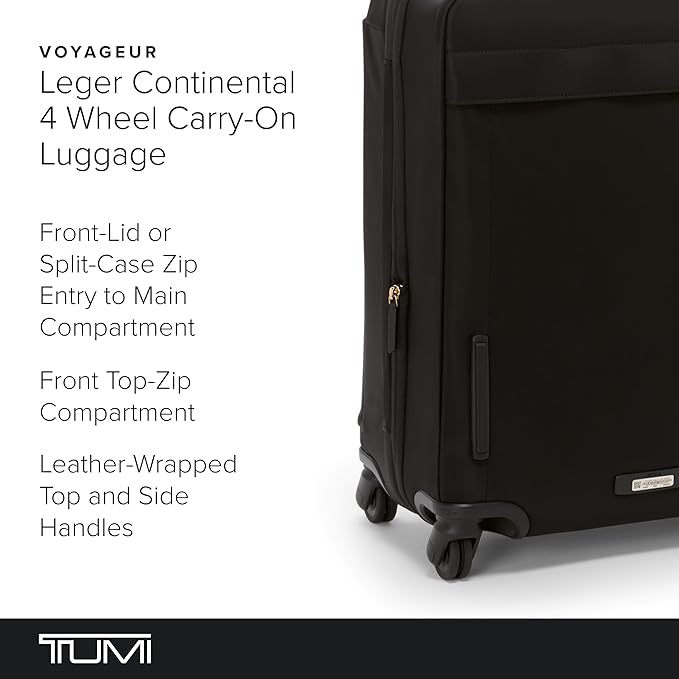 TUMI - Voyageur Leger 4 Wheeled Luggage - Women's Lightweight and Spacious, Sleek Silhouette, Durable Premium Suitcase - 21.8" Continental Expandable Carry-On, Black with Gold Hardware
