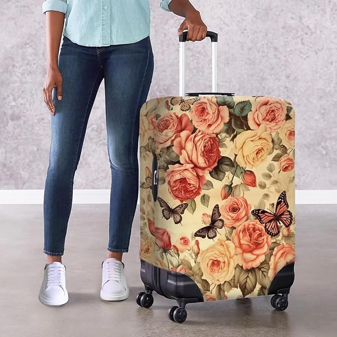 Pink Butterfly Suitcase Covers for Luggage Universal Fit 18-21 Inch Luggage Covers with Zipper for Women & Girl Elastic Spandex Baggage Case Rose Luggage Cover(Flower)