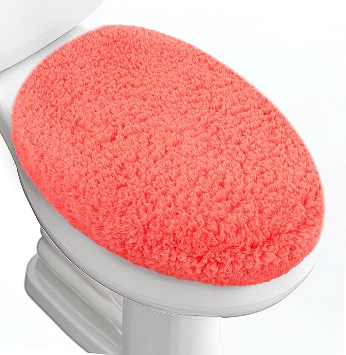 Microfiber Elongated Toilet Seat Cover 19.5"x 15" Machine Washable Solid Toilet Lid Cover Adjustable Rubber Backing Fits Most 18-19.5" L x 14-16" W Elongated Toilet Seat