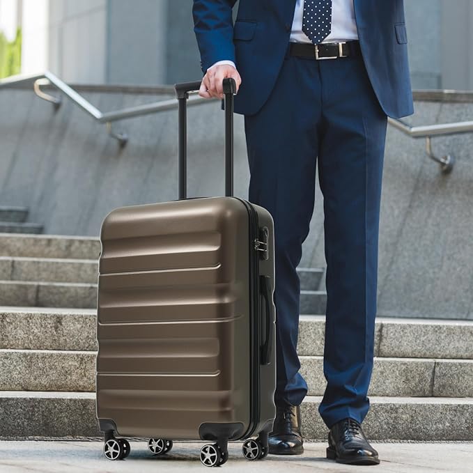 Merax 28 Inch Luggage Hardshell ABS Suitcase with 8 Silent Spinner Wheels Lightweight Durable Travel Checked Luggage for Long Trips Brown