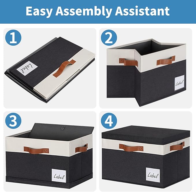 GhvyenntteS Large Storage Bins with Lids (3 Pack), Storage Baskets with Lid and Label Window, Foldable Fabric Storage Boxes with 3 Handles for Home Office College Dorms (Black, 15" x 11" x 9.7")