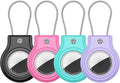 Waterproof Airtag Holder,4 Pack Air tag Case with Secure Lock,Airtags Keychain for Apple Airtag,Anti-Lost Protective Case Air tag Accessories for GPS Tracker Luggage,Key,Pet-Black/Pink/Green/Purple