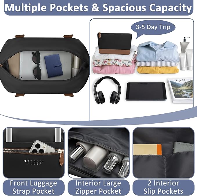 Travel Duffle Bag for Women, Weekender Bags, Hospital Bag for Labor Delivery, Lightweight Tote Duffel Overnight Bag with Luggage Sleeve, Airplane Travel Bags with Toiletry Bag, Large, Black