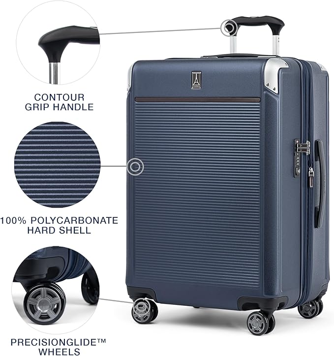 Travelpro Platinum Elite Hardside Expandable Checked Luggage, 8 Wheel Spinner, TSA Lock, Hard Shell Polycarbonate Suitcase, True Navy Blue, Checked Medium 25-Inch