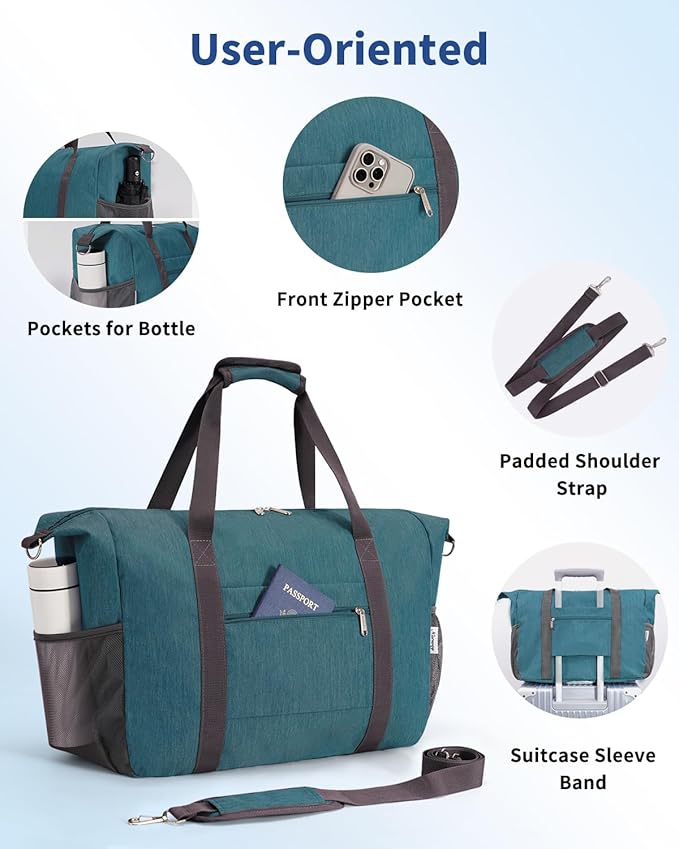 Narwey 18x14x8 Inches Travel Bag Spirit Airlines Frontier Personal Item, Travel Duffel With Wet Pocket Carry on Bag for Airplane Underseat Duffle Overnight for Women and Men (Teal)
