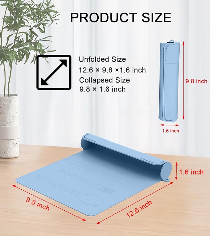 Utensil Box, Tableware Silicone Portable Box Silverware mat, Suitable for Kitchen Utensils, Portable Outdoor Camping Spoon Fork Utensils Storage mat (Blue)