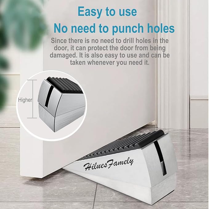 Spring Large Door Stopper - Heavy Duty Door Stopper Wedge, Tall Door Stoppers for Bottom of Doors, Door Stop Rubber for Extra Strong Grip, 3 Inche High Metal Doorstop Suits Any Heavy Door