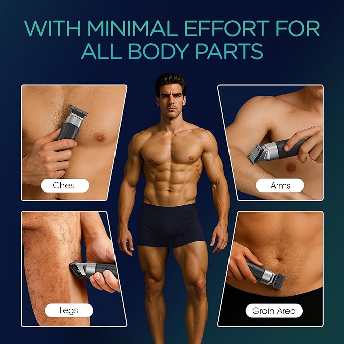 VOYOR Body Hair Trimmer for Men,Electric Razor,Versatile Groin & Body Trimmer,Waterproof and Cordless Shaver, Manscaper for Men, USB-C Charging Groomer,Ceramic Blade Razor Male Grooming HT310 (Black)