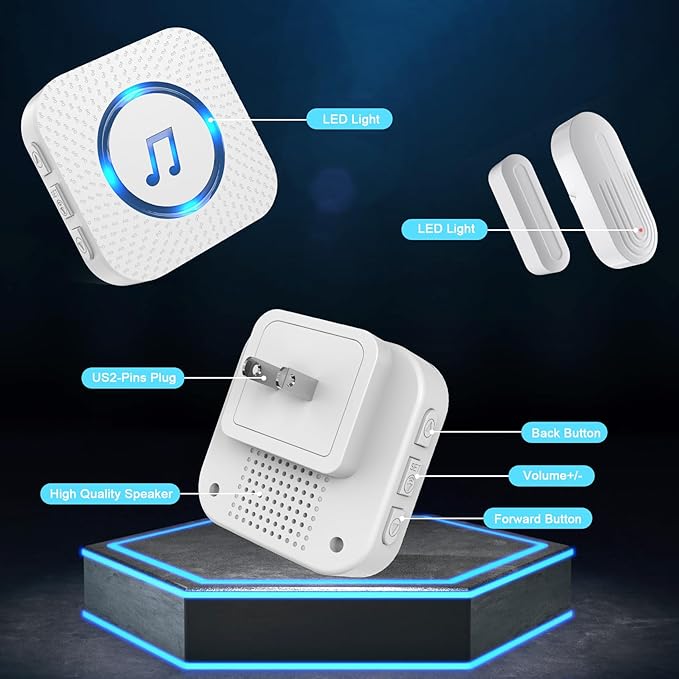SanJie Door Sensor Chime for Door Opens， Door Entry Chime for Business/Home/Office/Store,500 FT Range,26 Chimes 5 Adjustable Volume Door Ringer Alert 3 Sensors + 1 Receivers
