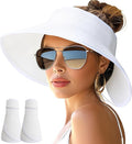 NPJY Sun Hats for Women Wide Brim Roll-Up Beach Ponytail Hat Packable Foldable Travel Straw Visor