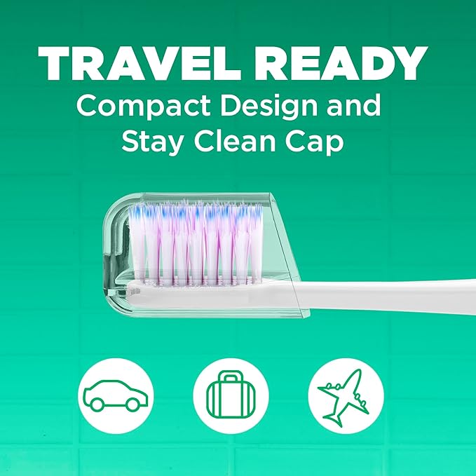GUM Sonic Powered Toothbrush, Tapered Bristles Clean Below The Gumline, Bundle, White, 1 Handle(1ct) + 2 Refills(2ct. 1pk)
