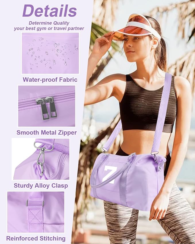 Daughter Niece Gifts for Teen Girl Kids, Initial Travel Duffel Bag Sports Gym Bag Personalized Gifts Weekender Bag，Monogram Overnight Bag Cute Dance Bag Birthday Bridesmaid Gifts for Women(Purple, Z)