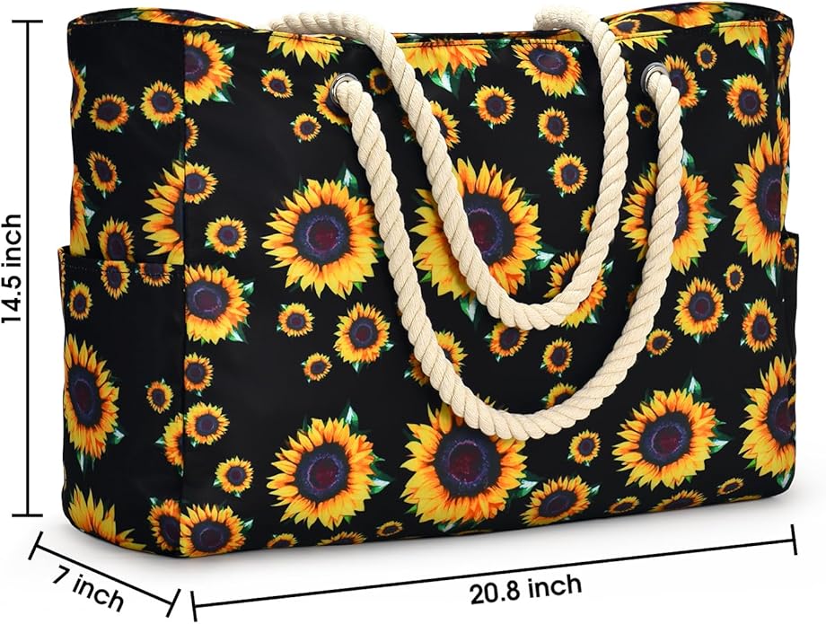 Becokan Beach Bag Large Beach Tote Bag for Women Waterproof Sandproof Swim Pool Bag With Zipper