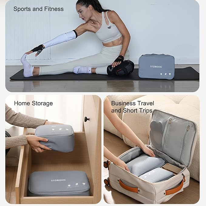 Travel Packing Cubes: Water-Resistant, Odor-Eliminating, Soft & Portable Luggage Organizer Bags for Socks, Underwear, and Gym Gear - Space-Saving, Blue（12.6” × 8.5” × 4.7”） M