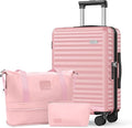 SHOWKOO Suitcase Hardside Expandable Luggage Set, Suitcase with Double Spinner Wheels TSA Lock 3 Piece Set Pink (DB/TB/24in)