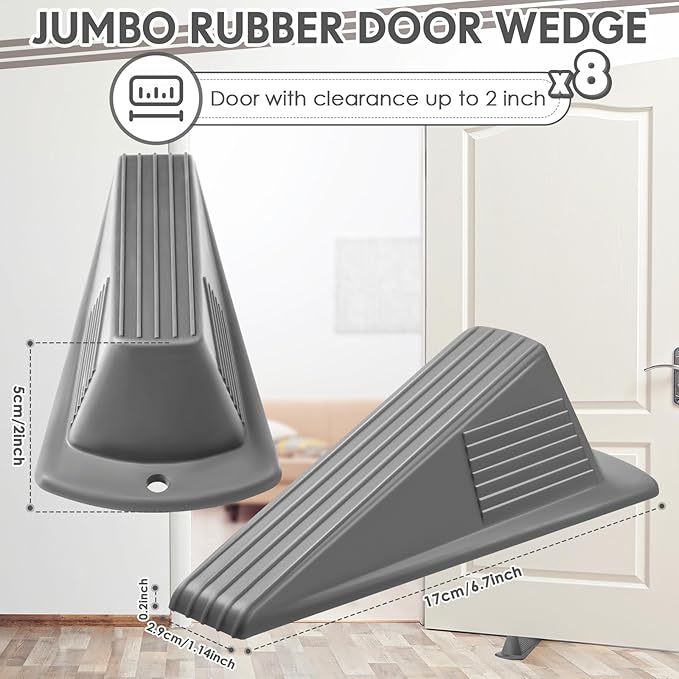 Frienda 8 Pcs Jumbo Door Stoppers Heavy Duty Door Stopper Tall up to 2inch Tall Wedge TPR Large Wedge Stackable Big Rubber Doorstop for Hotel Carpet Hardwood Concrete and Tile (Gray)