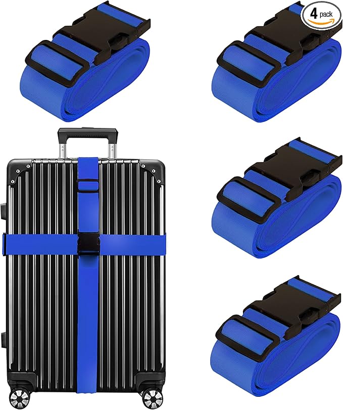 Luggage Straps for Suitcases TSA Approved Travel Belt 4 Pack by Chelmon (Blue)
