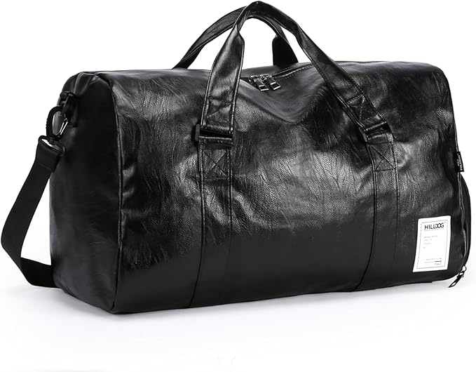 Leather Sports Gym Tote Bag with Shoes Compartment & Wet Pocket, Travel Duffel for Men & Women, Shoulder Weekender Overnight Bag for Yoga, Pilates, Swimming