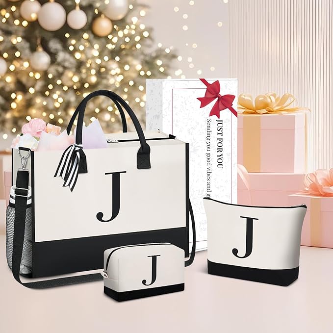 BAGAIL Initial Tote Bag, Personalized Birthday Gifts for Women, Teacher, Friends, Mom, Wedding, Monogrammed Beach Bag