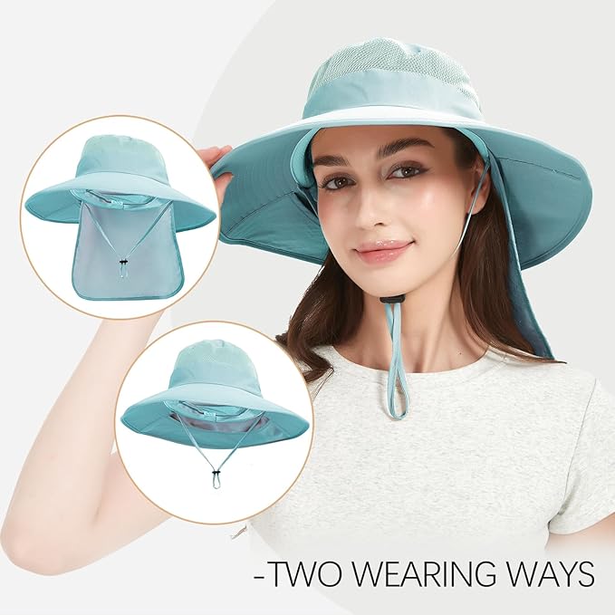 Fishing Hat Breathable Wide Brim Sun Hats with Neck Flap Bucket Hat Outdoor Safari Hat for Men Women UPF 50+ Sun Protection