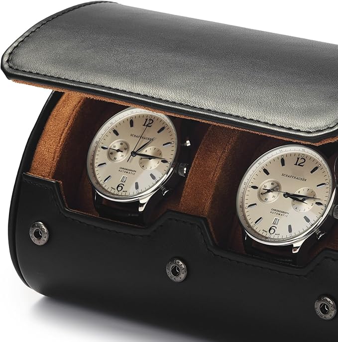 Oirlv Premium Leather Watch Roll Travel Case 2-Slot Watch Box for Men and Women Storage & Organizer Display, Anniversary Birthday（Black）