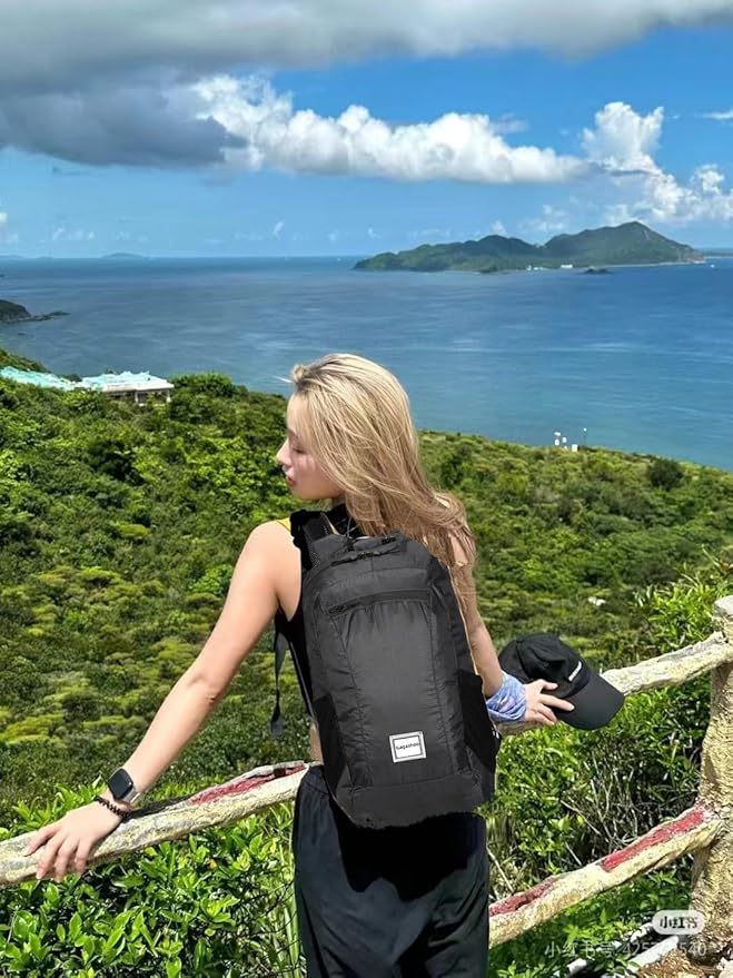 Small Foldable Hiking Daypack Packble Skin Casual Backpack Camping Cycling Travel Outdoor Day Bags Useful (Black)