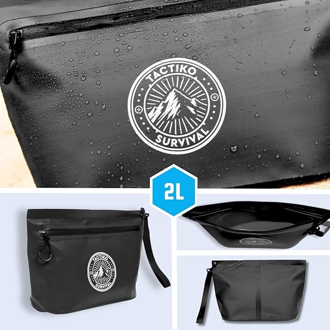 Tactiko Heavy-Duty Splash Water Resistant Zipper Pouches - 2L Hold-All Organizers for Dry Bags, Travel Bags (Black)