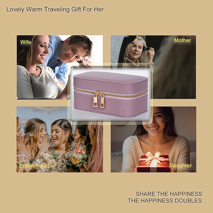 Small Jewelry Travel Case for Women Zippered Leather Small Jewelry Organizer Used For Short Trips Compact Travel Jewelry Case Is Compact Lavender Travel Jewelry Box Travel Gifts For Her
