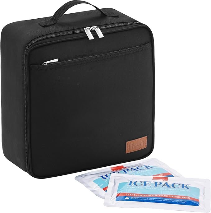 Lifewit Freezable Lunch Box, Insulated Reusable Lunch Bag with 2 Ice Packs, Mini Cooler Snack Bag for Bento Box for Salad, Sandwich, Snacks fo Men Women for Work, Black 8L