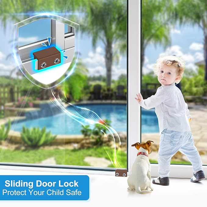 Window Locks for Sliding Windows - Sliding Window Lock Security with Keys - Adjustable Sliding Door Lock - Without Drilling Easv to Install Child Locks for Sliding Door,Patio Door(10 Sets Brown)