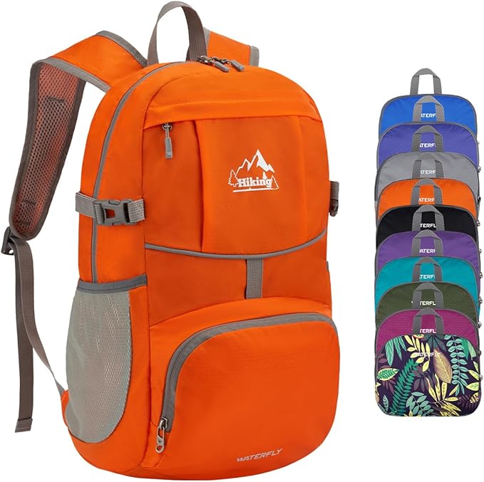 WATERFLY Hiking Foldable Daypack Backpack: 25L Ultra Lightweight Packable Waterproof Outdoor Travel Day Pack for Woman Man