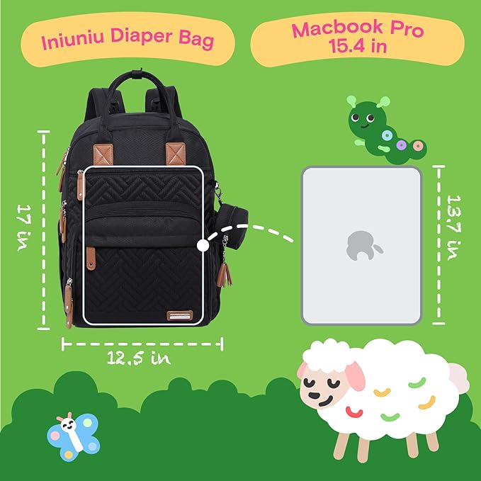 iniuniu Diaper Bag Backpack, 4 in 1 kit Large Unisex Baby Bags for Boys Girls, Waterproof Travel Back Pack with Diaper Pouch
