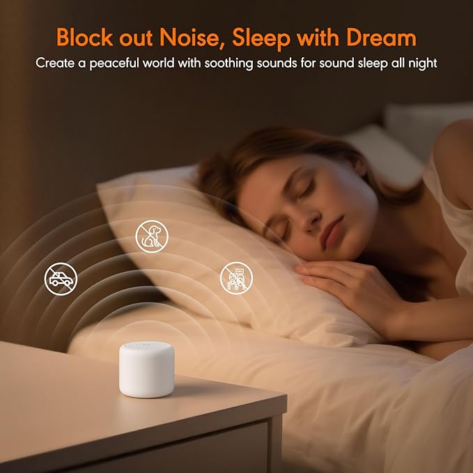 Portable Sound Machine for Baby Adults,Travel Sound Machine,Mini White Noise Machine for Sleeping with 18 Soothing Sounds,Memory,Timer for Office Privacy Hotel Gift