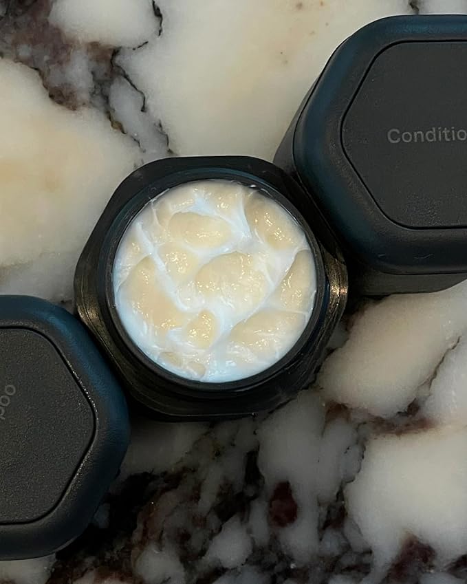 Cadence Travel Containers Haircare Capsule Set - Magnetic Containers with Lids,Carry On Travel Essentials For Women/Men - 3 Flex Mediums (1.32oz) - Shampoo, Conditioner & Comb Icon Labels - Charcoal