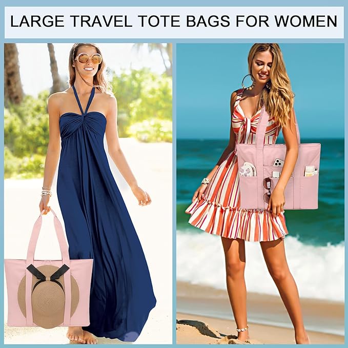 LEDAOU Beach Bags for Women, Beach Bags Waterproof Sandproof, Packable Beach Tote Bag with Zipper Travel Sports