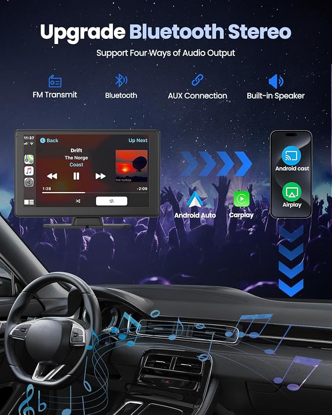Wireless Carplay Screen for Car with 5K Dash Cam, 9" Portable Apple CarPlay & Android Auto Car Stereo with 1080p Backup Camera, Bluetooth/GPS Navigation/Voice Control/Mirror Link