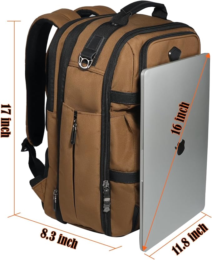 WELKINLAND 20-Pockets Travel Backpack, Carry-On luggage backpacks, 16-Inch laptop backpack for men, Expandable backpack with trolley sleeve, Travel backpack with shoe compartment