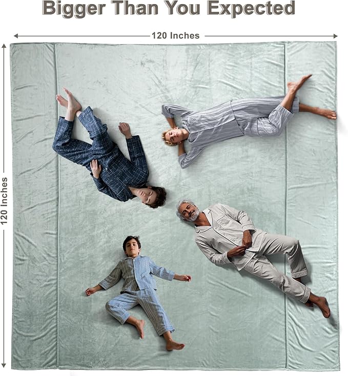 PHF Oversized King Fleece Blanket 120"x120", No Shed No Pilling Big Soft Blanket, Extra Large 10'x 10' Lightweight for Bed, Sofa Travel and Camping, Suitable for All Season, Sage Green
