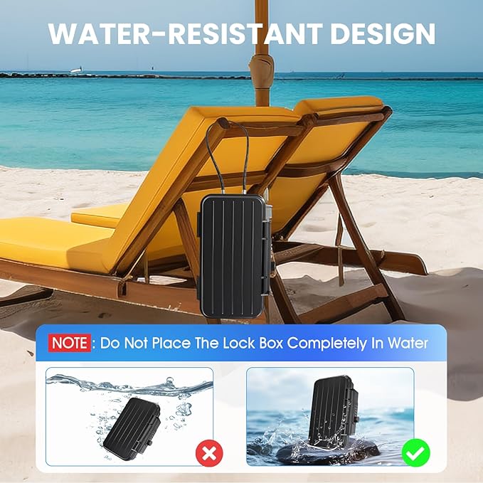 Beach Lock Box,Travel Safe Lock Box with Removable Chain,Locking Boxes with Code,Portable Lockbox for Travel Safe,Personal Items,Beach,Gym,Hotel,Dorm,Black