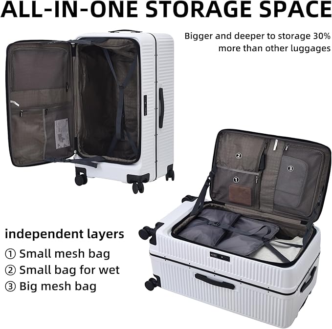 2 pieces 20/29 Aluminum Frame Carry On and Checked Luggage Set with Side Opening, Lightweight Hardshell ABS+PC Trunk Suitcase with TSA Lock, 360° Universal Wheels & Adjustable Handle, White