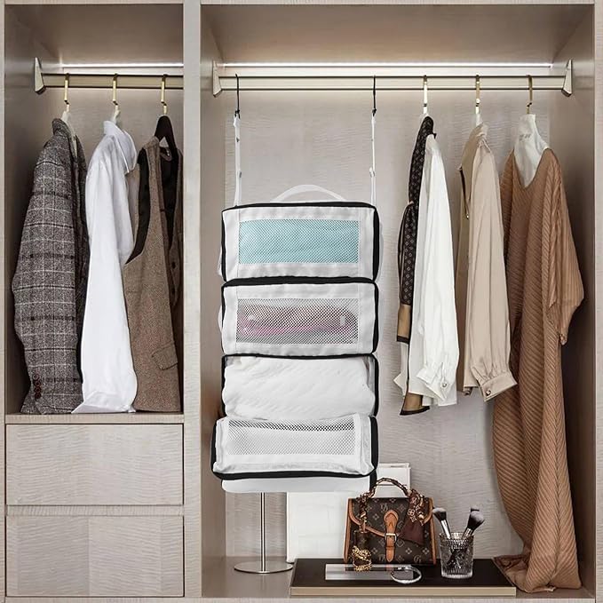 Suitcase Organizer, Travel Luggage Organizer Portable Hanging Travel Shelves Collapsible Hanging Packing Cubes for Carry on Suitcase